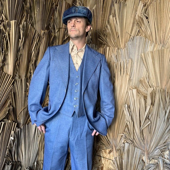 Vintage 1970s Denim Leisure Suit M/L 3 piece - Picture 12 of 12